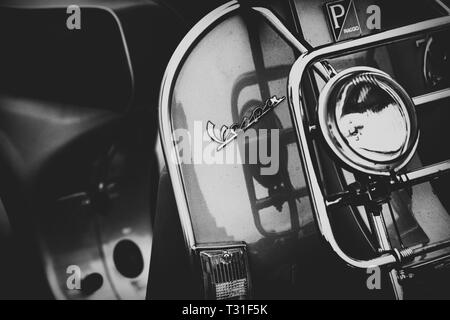 Vespa scooter black and white Stock Photo