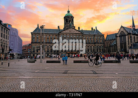 City scenic from Amsterdam in the Netherlands with the Dam Square Stock Photo