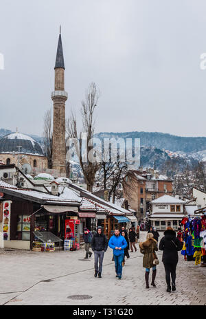 Ferhadija street Bascarsija the Turkish Quarter central Sarajevo city Bosnia and Herzegovina Stock Photo