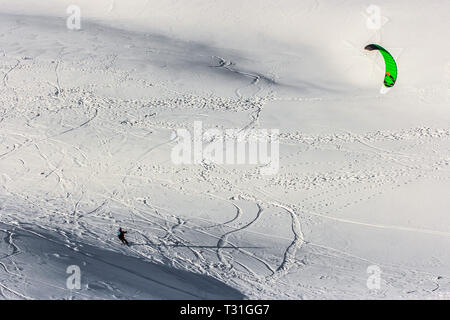 Picture of a snow kite in powder snow in Passo Giau, high alpine pass near Cortina d'Ampezzo, Dolomites, Italy Stock Photo