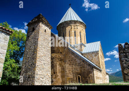 Church of the Mother of God, Ananuri with blue sky with few clouds above. Stock Photo