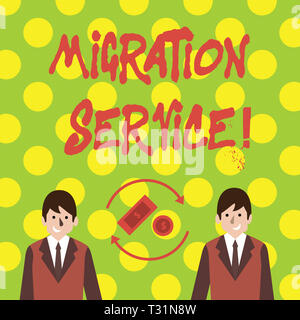 Conceptual hand writing showing Migration Service. Concept meaning shift different cloud vendors without implementation Money in Dollar Sign in Rotati Stock Photo
