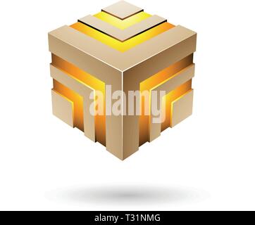 Vector Illustration of Beige Bold Cube with Glowing Core isolated on a ...