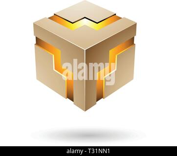 Vector Illustration of Beige Bold Zigzag Cube isolated on a white background Stock Vector
