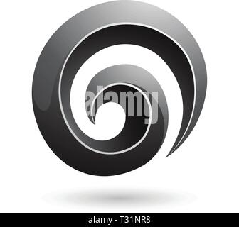 Vector Illustration of Black 3d Glossy Swirl Shape isolated on a white background Stock Vector