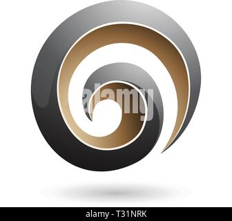 Vector Illustration of Black and Beige 3d Glossy Swirl Shape isolated on a white background Stock Vector