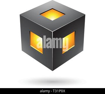 Vector Illustration of Black Bold Lantern Cube isolated on a white background Stock Vector