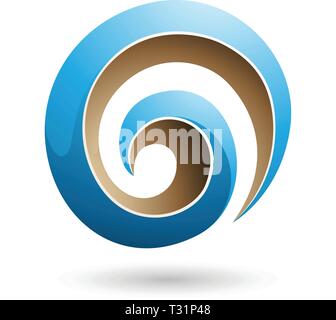 Vector Illustration of Blue and Beige 3d Glossy Swirl Shape isolated on a white background Stock Vector