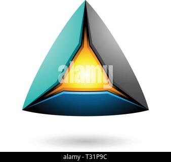 Vector Illustration of Blue Black and Green Pyramid with a Glowing Core isolated on a white background Stock Vector