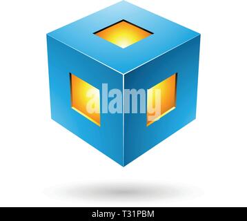 Vector Illustration of Blue Bold Lantern Cube isolated on a white background Stock Vector