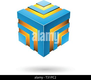 Vector Illustration of Blue Bold Striped Cube isolated on a white background Stock Vector