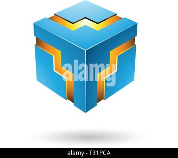 Vector Illustration of Blue Bold Zigzag Cube isolated on a white background Stock Vector