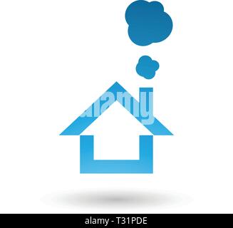 Vector Illustration of Blue House and Smoke Icon isolated on a white background Stock Vector