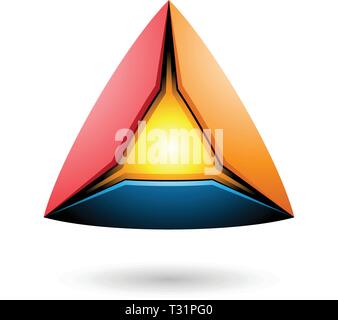 Vector Illustration of Blue Red and Orange Pyramid with a Glowing Core isolated on a white background Stock Vector
