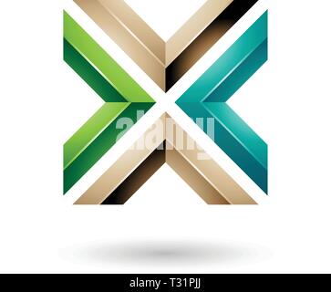 Vector Illustration of Green and Beige Square Shaped Letter X isolated on a white background Stock Vector