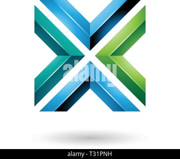 Vector Illustration of Green and Blue Square Shaped Letter X isolated on a white background Stock Vector