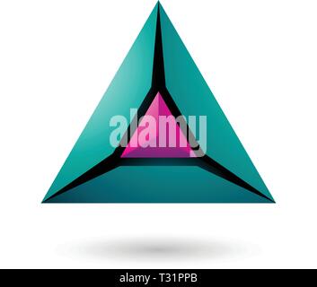 Vector Illustration of Green and Magenta 3d Pyramid Icon isolated on a white background Stock Vector