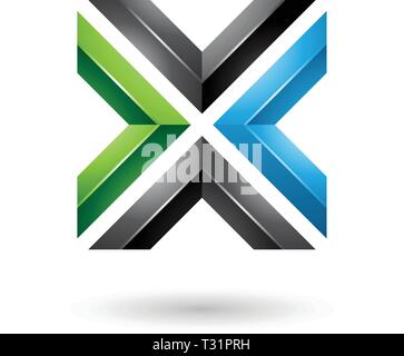 Vector Illustration of Green Blue and Black Square Shaped Letter X isolated on a white background Stock Vector