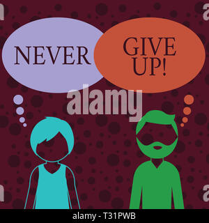 Conceptual hand writing showing Never Give Up. Concept meaning you should continue doing what you are good at Resist Bearded Man and Woman with the Bl Stock Photo