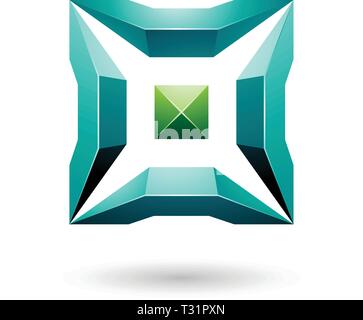 Vector Illustration of Green Square with 3d Glossy Pieces isolated on a white background Stock Vector