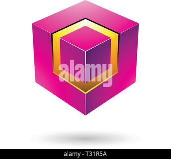 Vector Illustration of Magenta Bold Cube with Glowing Core isolated on a white background Stock Vector