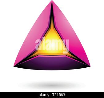 Vector Illustration of Magenta Pyramid with a Glowing Core isolated on a white background Stock Vector