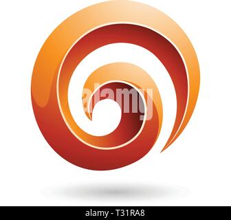 Vector Illustration of Orange 3d Glossy Swirl Shape isolated on a white background Stock Vector
