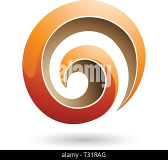 Vector Illustration of Orange and Beige 3d Glossy Swirl Shape isolated on a white background Stock Vector
