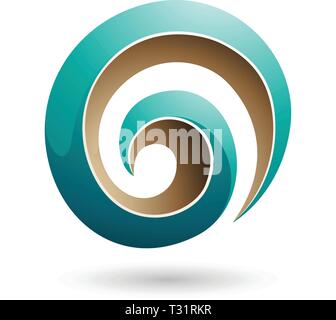 Vector Illustration of Persian Green and Beige 3d Glossy Swirl Shape isolated on a white background Stock Vector
