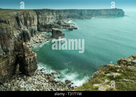 Panorama of St Govan's Chapel, and cliffs, Stackpole, Pembrokeshire ...