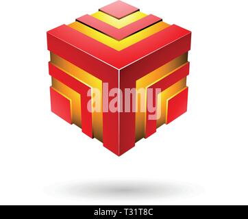 Vector Illustration of Red Bold Striped Cube isolated on a white background Stock Vector