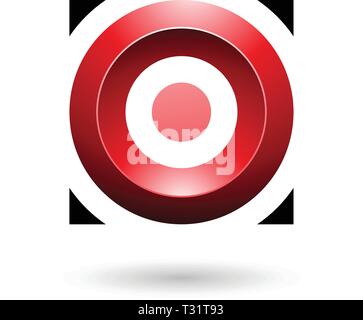 Vector Illustration of Red Glossy Circle in a Square isolated on a white background Stock Vector