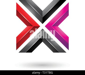 Vector Illustration of Red Magenta and Black Square Shaped Letter X isolated on a white background Stock Vector