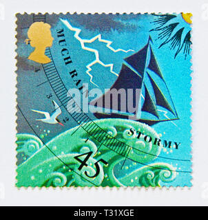 Postage stamp. Great Britain. Queen Elizabeth II. 45p stamp from 2001 Miniature Sheet MS2201 'Weather'. Stock Photo