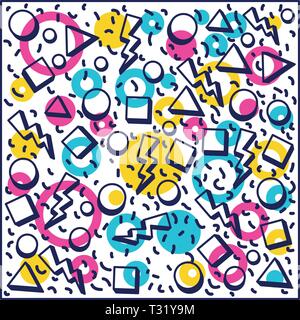 geometric figures colors ninetys patterns Stock Vector
