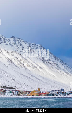 Waterfront of Ísafjörður, located along the large fjord known as Ísafjarðardjúp, in the Westfjords region of Iceland Stock Photo