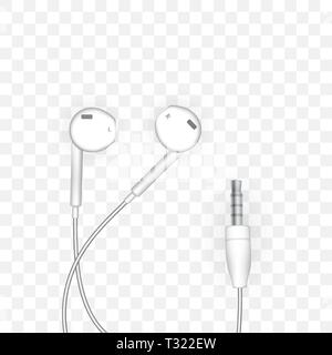 Neat stylish wired earbud headphones in on transparent. Vector Illustration. EPS10 Stock Vector