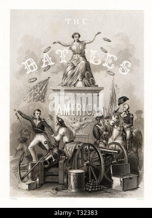 American History Scene: Frontispiece Title Page from the Battles of America Stock Photo