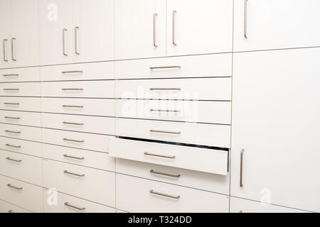 pharmacy cabinet from side of drawers Stock Photo