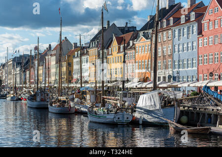 Colourful buildings line the north bank of Nyhavn (New Harbour) canal in Copenhagen. Stock Photo
