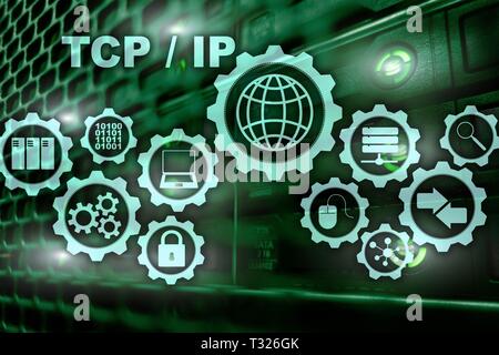 Tcp/ip networking. Transmission Control Protocol. Internet Technology concept. Stock Photo