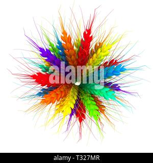Colorful spikelets design. Top view. 3d render Stock Photo