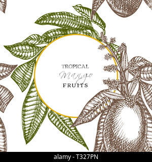 Mango tree vintage design template. Botanical mango fruit frame ...