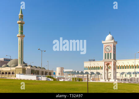 Grand Mosque and clock tower in Doha. Doha, Ad-Dawhah, Qatar. Stock Photo