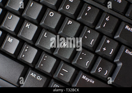 Close up of a latin american keyboard. Letter Ñ can be clearly seen in focus. Stock Photo