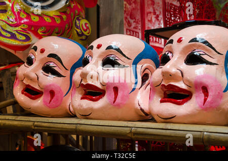 Buddha mask for lion dance (Foreign text means blessing) Stock Photo