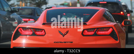 Princeton New Jersey March 16 2019: Corvette Stingray C7 on the street. Editorial photo. - Image Stock Photo