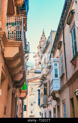 Streets of Luqa and St Andrew's Parish Church, Malta Stock Photo