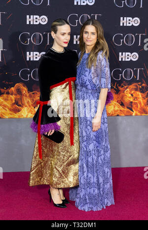 NEW YORK, NY APRIL 03: Sarah Paulson and Amanda Peet attends HBO 'Game of Thrones' final season premiere at Radio City Music Hall on April 03, 2019 in Stock Photo