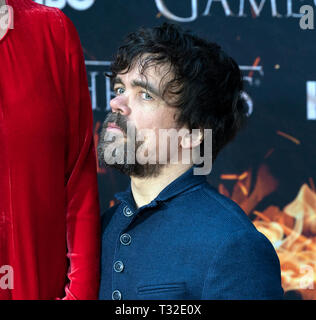 NEW YORK, NY APRIL 03: Peter Dinklage attends HBO 'Game of Thrones' final season premiere at Radio City Music Hall on April 03, 2019 in New York City. Stock Photo